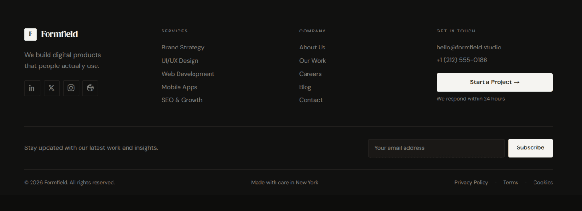 Dark Agency Footer Tailwind CSS