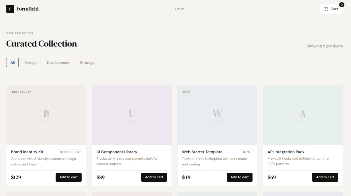 Dynamic Product Cart Tailwind CSS and JavaScript