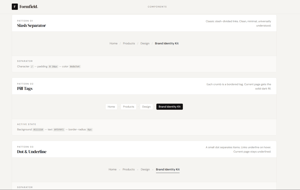 5 Breadcrumb UI Patterns Tailwind CSS - HTML component preview